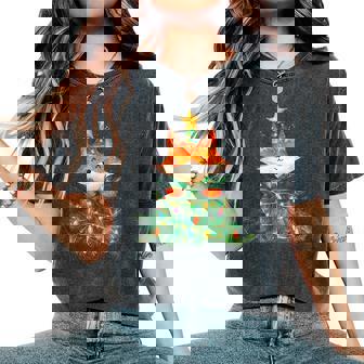 Fox Christmas Tree Pajamas Girls Boys Xmas Lights Women's Oversized Comfort T-Shirt - Thegiftio