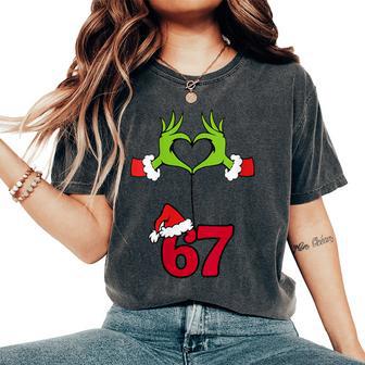 67 Meme Green Christmas Hands Humor Women's Oversized Comfort T-Shirt - Thegiftio UK