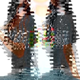 Christmas Pickle Lights Cactus Family Holiday Humor Women's Oversized Comfort T-Shirt - Monsterry