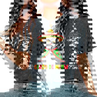 Cinco De Mayo Mexican Cat With Sombrero Women Women's Oversized Comfort T-Shirt - Thegiftio