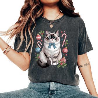 Ragdoll Cat Santa Hat Christmas Lights Women's Oversized Comfort T-Shirt - Thegiftio