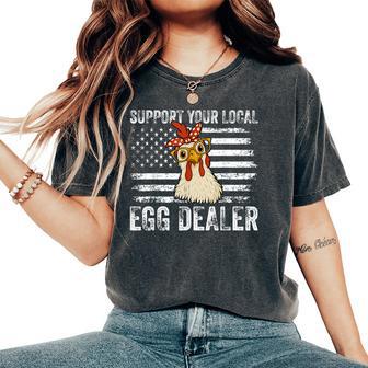 Retro Chicken Farmer Support Your Local Egg Dealer Women's Oversized Comfort T-Shirt - Thegiftio