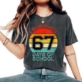Retro I Survived 67 Days Of School Teachers Students Women's Oversized Comfort T-Shirt - Thegiftio UK
