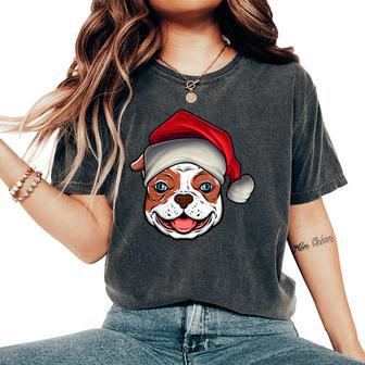 Santa Hat Xmas Pajamas American Bulldog Dog Christmas Women's Oversized Comfort T-Shirt | Mazezy