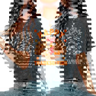 Turkey Drinking Coffee Thanksgiving Bow Girls Women Women's Oversized Comfort T-Shirt - Thegiftio