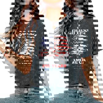 God Bless America 250 Years 1776-2026 Christian Cross Flag Women's Oversized Comfort T-Shirt - Thegiftio