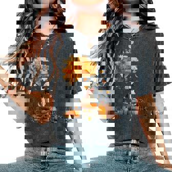 Golden Retrievers Hello Autumn Leaf Fall For Dog Lover Women's Oversized Comfort T-Shirt - Monsterry