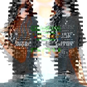 Grandma Of The Birthday Boy Pixel Gamer Family Love Women's Oversized Comfort T-Shirt - Seseable