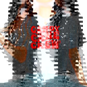 Groovy Candy Cane Crew Christmas Matching Family Candy Xmas Women's Oversized Comfort T-Shirt | Seseable CA