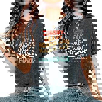 Groovy Turkey Gravy Beans And Rolls Casserole Thanksgiving Women's Oversized Comfort T-Shirt - Monsterry