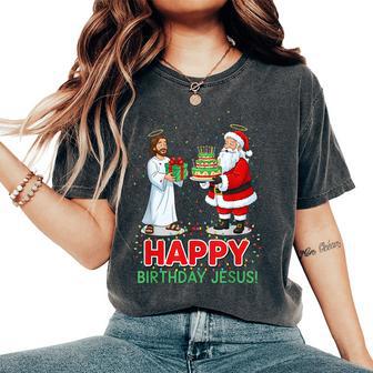 Happy Birthday Jesus Christian Christmas Santa And Jesus Fun Women's Oversized Comfort T-Shirt - Thegiftio UK