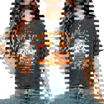 Happy Fall Brush Them All Th Thanksgiving Dental Dentist Women's Oversized Comfort T-Shirt | Mazezy