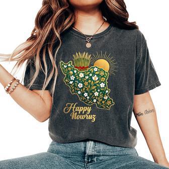 Happy Nowruz Persian New Year Iran Map Floral Spring Sabzeh Women's Oversized Comfort T-Shirt - Thegiftio