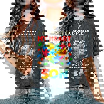 My Heart Has Autism Proud Autism Parent Dad Mom Autism Son Women's Oversized Comfort T-Shirt - Monsterry