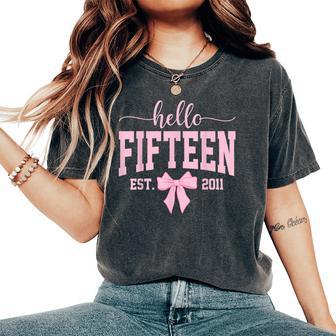 Hello Fifn Est 2011 Coquette Bow 15Th Birthday Girl Women's Oversized Comfort T-Shirt - Thegiftio UK