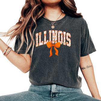 Illinois Coquette Bow Floral State Pride Style Girls Women Women's Oversized Comfort T-Shirt - Seseable
