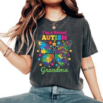 I'm A Proud Grandma Autism Awareness Flowers Butterfly Women's Oversized Comfort T-Shirt - Thegiftio UK
