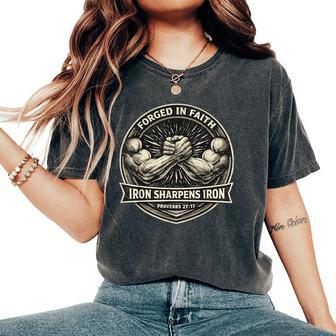 Iron Sharpen's Iron Christian Bible Scripture Gym Workou Women's Oversized Comfort T-Shirt - Monsterry