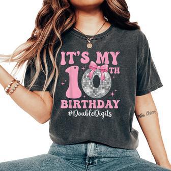 It's My 10Th Birthday Girl Double Digits Bow Disco Ball Women's Oversized Comfort T-Shirt - Thegiftio UK