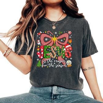 Jesus Is The Reason For The Season Christian Christmas Bow Women's Oversized Comfort T-Shirt - Thegiftio UK
