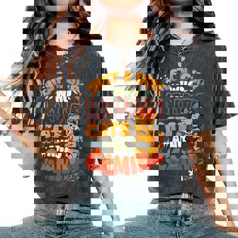 Just A Girl Who Loves Cats And Gaming Girl Video Gamer Girl Women's Oversized Comfort Colors T-Shirt | Mazezy