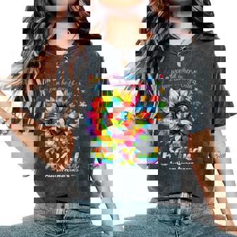 Be Kind Autism Puzzle Colorful Sunflower Autism Awareness Women's Oversized Comfort T-Shirt - Seseable