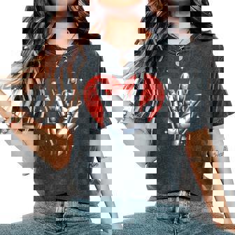 I Love You Hand Sign ASL Heart Women Kids Men Valentine Women's Oversized Comfort Colors T-Shirt | Mazezy