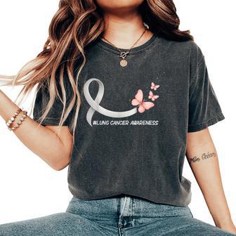 Lung Cancer Awareness Butterfly White Ribbon Support Womens Women's Oversized Comfort T-Shirt | Mazezy