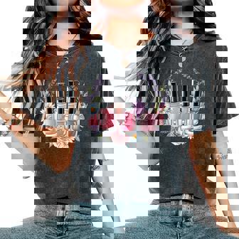 Manicurist Nail Tech Floral Nail Polish Bottles Flower Women Women's Oversized Comfort Colors T-Shirt | Mazezy