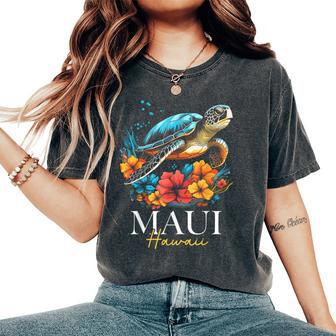 Maui Hawaii Sea Turtle Scuba Diving Flower Hawaiian Souvenir Women's Oversized Comfort T-Shirt - Monsterry