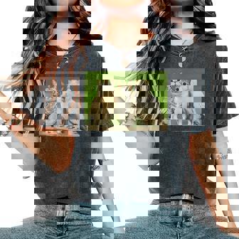 Meowl Trio Cat Owl Cursed Internet Trendy Meme Women's Oversized Comfort T-Shirt | Seseable FR