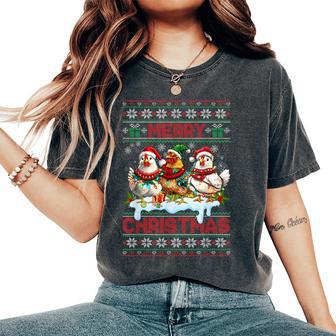 Merry Chickmas Ugly Sweater Chicken Lovers Christmas Outfit Women's Oversized Comfort T-Shirt - Thegiftio UK