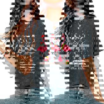 Merry Christmas Flamingo Santa Hat Lights Snow Women's Oversized Comfort T-Shirt | Mazezy