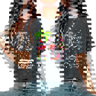 Merry Christmas Flamingo Xmas Palm Tree Light Tropical Women's Oversized Comfort T-Shirt - Thegiftio