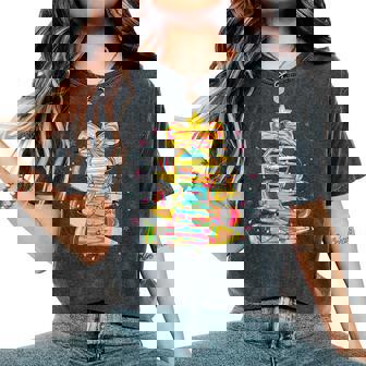 Merry Christmas Pencil Tree Teacher Coquette Bow Women's Oversized Comfort T-Shirt - Thegiftio