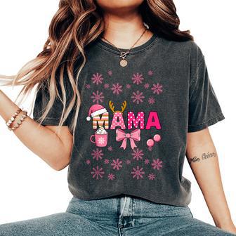 Merry Christmas Pink Bows Mama Mothers Moms Mums Xmas Hat Women's Oversized Comfort T-Shirt - Thegiftio UK