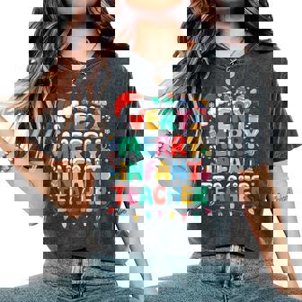 Very Merry Infant Teacher Christmas Retro Daycare Preschool Women's Oversized Comfort Colors T-Shirt | Mazezy