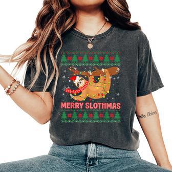 Merry Slothmas Ugly Christmas Sweater Cute Xmas Sloth Santa Women's Oversized Comfort T-Shirt - Thegiftio UK