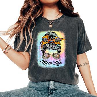 Messy Bun Woman & Monster Truck Mom Life Happy Tie Dye Women's Oversized Comfort T-Shirt - Thegiftio UK