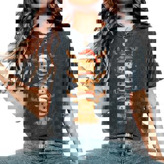 Moose Christmas Cute Animals Stacks Santa Hat Moose Mama Women's Oversized Comfort T-Shirt - Monsterry