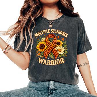 Ms Awareness Sunflower Leopard Ribbon Multiple Sclerosis Women's Oversized Comfort T-Shirt - Thegiftio UK