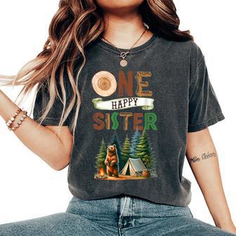 One Happy Sister Camper First Birthday Camping Bear Sister Women's Oversized Comfort T-Shirt - Thegiftio