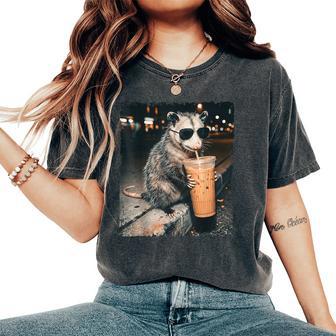 Opossum Drinking Iced Coffee Possum Meme Women Women's Oversized Comfort T-Shirt | Seseable CA