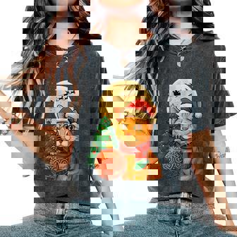 Orange Tabby Cat Christmas Lights Santa Holiday Cats Women's Oversized Comfort T-Shirt - Monsterry