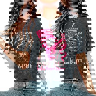 Pink Out Tackle Breast Cancer Football American Flag Ribbon Women's Oversized Comfort Colors T-Shirt | Mazezy