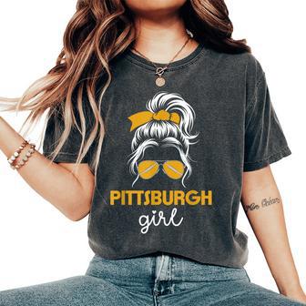 Pittsburgh Girl Messy Bun Love Pittsburgh Pennsylvania Women's Oversized Comfort T-Shirt - Thegiftio UK