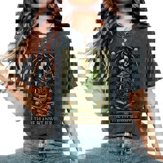 The Plant Lover Tarot Card Skeleton Halloween Spooky Season Women's Oversized Comfort T-Shirt | Seseable CA