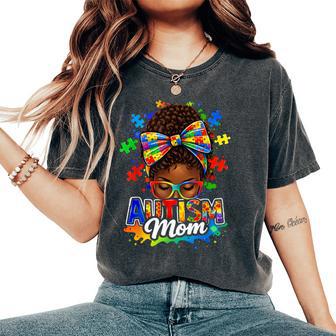 Proud Autism Mom Afro Hair Colorful Puzzle Awareness Women's Oversized Comfort T-Shirt - Seseable