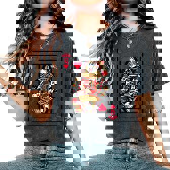 Queen Of Hearts Graphique Pour Avec Cartes À Jouer Et Roses T-shirt oversize confortable pour femme - Cadeauxyz