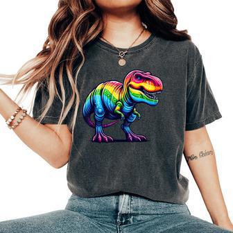 Rainbow T-Rex Dinosaur Lovers Tyrannosaurus Rex Rainbow Women's Oversized Comfort T-Shirt - Thegiftio UK